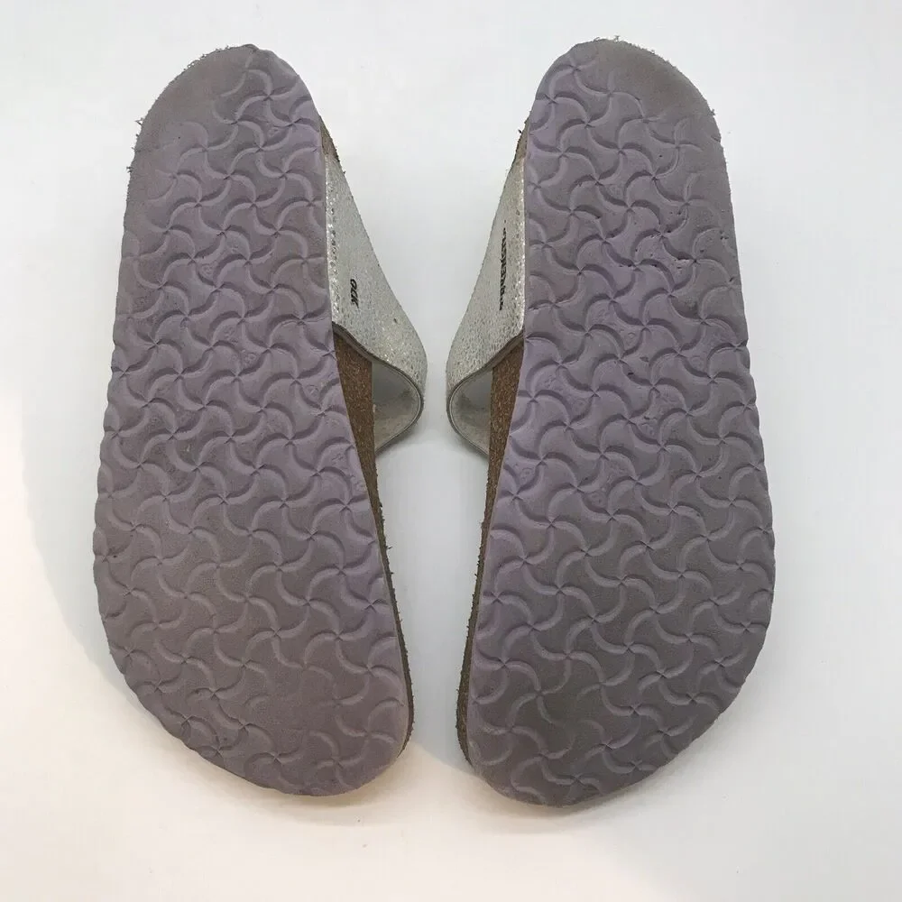 Birkenstock Gizeh Sparkly Silver Birko-Flor T-Strap Thong 34 Girls 3-3.5 Sandals